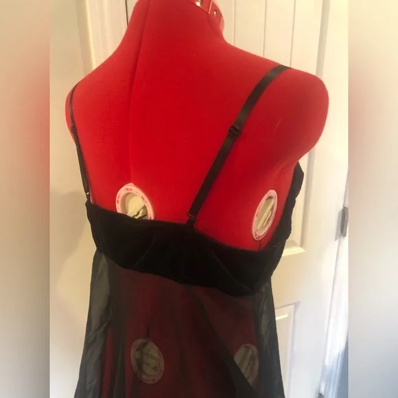 🎁 2 For $30 Black Velvet And Sheer Babydoll / Teddy With Rhinestone - Picture 9 of 11